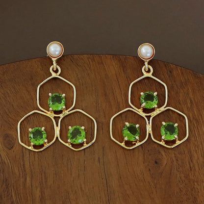 Tri Hexagon Pearl Earring