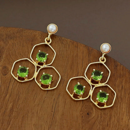 Tri Hexagon Pearl Earring