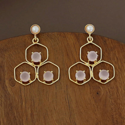 Tri Hexagon Pearl Earring