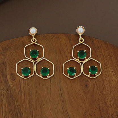 Tri Hexagon Pearl Earring