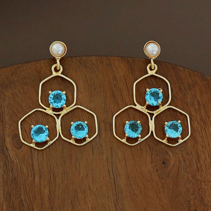 Tri Hexagon Pearl Earring