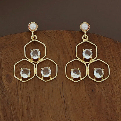 Tri Hexagon Pearl Earring
