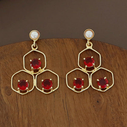 Tri Hexagon Pearl Earring